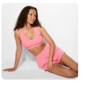 Pink and Orange Striped Bra Top and Shorts Set